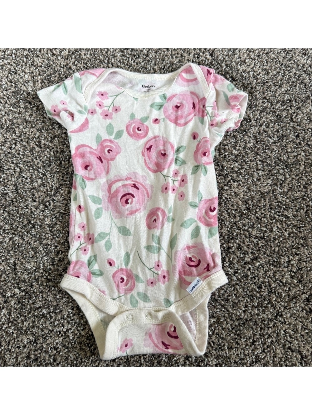 Gerber Baby Girl White Floral Onesie Size 6-9 Months 100% Cotton